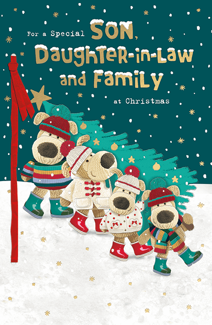 A Boofle Christmas card for a son, daughter in law and their family